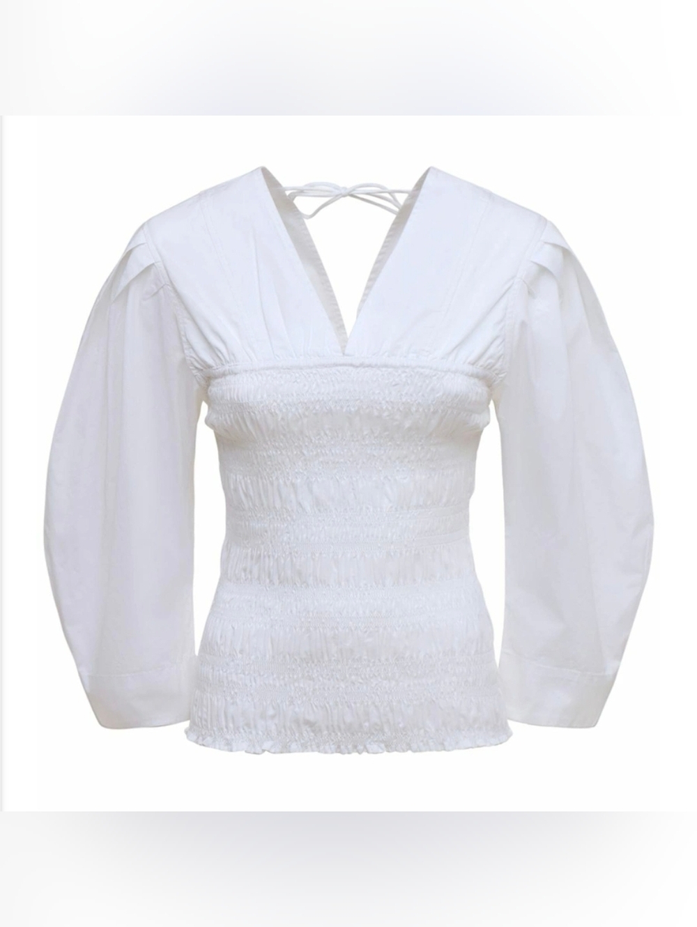 GANNI Cotton Poplin Smocked Top, US 0, White - Picture 1 of 10